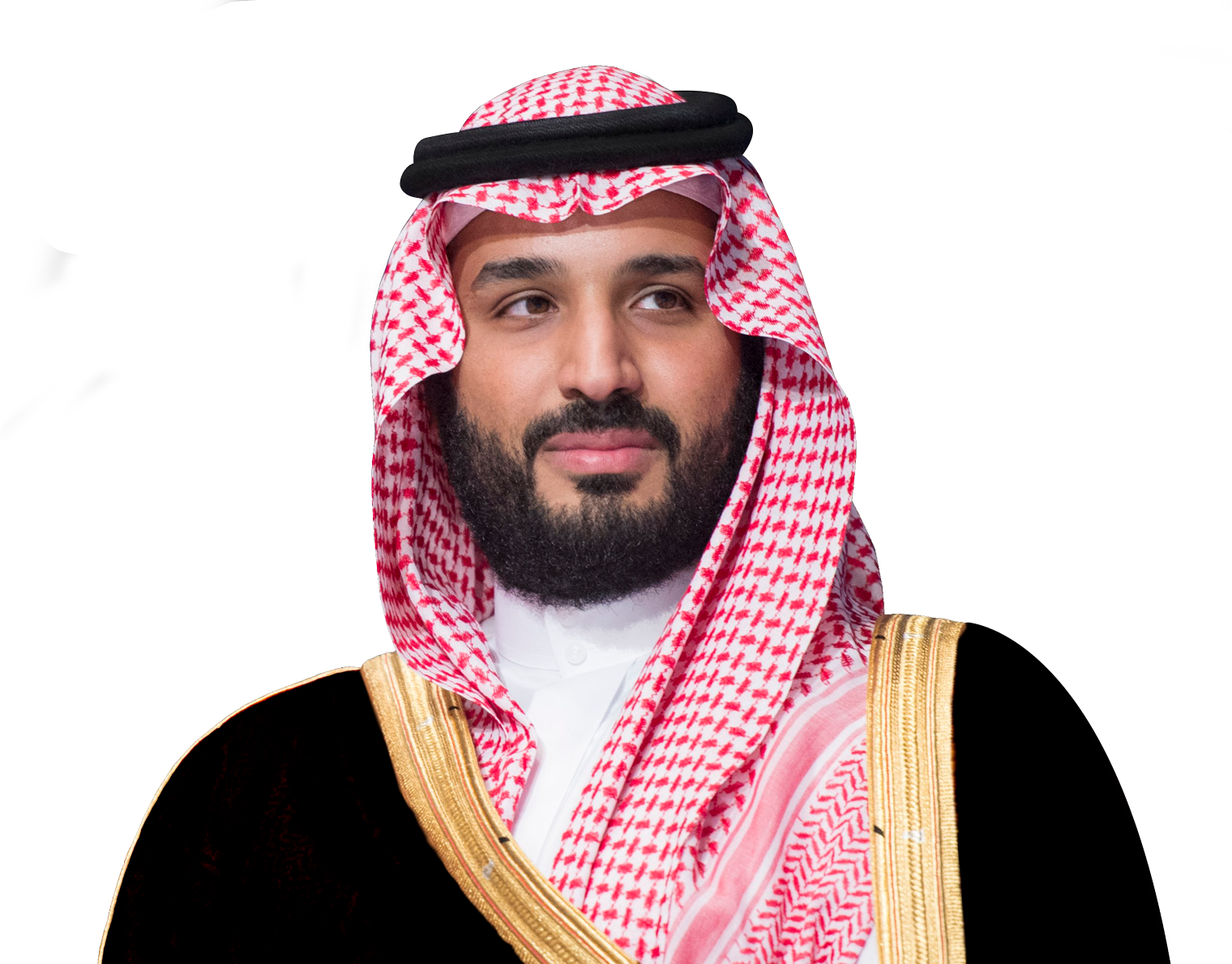 Prince Mohammed bin Salman, Crown Prince of Saudi Arabia and Chairman of the Board of Directors of Red Sea Global Company, stands tall wearing a Shemagh and black bisht, embodying leadership and responsibility.